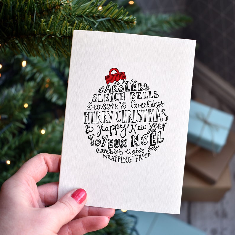 Typographic Christmas Cards Pack 10 Mixed Card Packs with Five Traditional Designs image 3