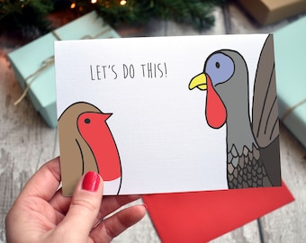 Funny Robin & Turkey Christmas Card: Festive Illustration
