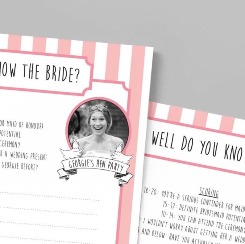 Personalised Bride to be Quiz: Hen Party Game with Bride's Photo (Printed or PDF) image 3