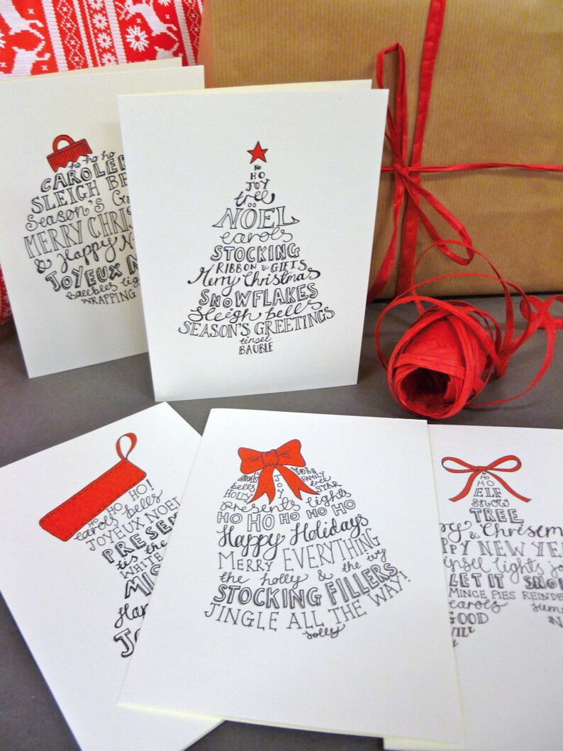 Typographic Christmas Cards Pack 10 Mixed Card Packs with Five Traditional Designs image 9