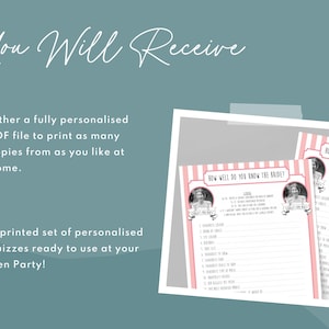 Personalised Bride to be Quiz: Hen Party Game with Bride's Photo (Printed or PDF) image 8