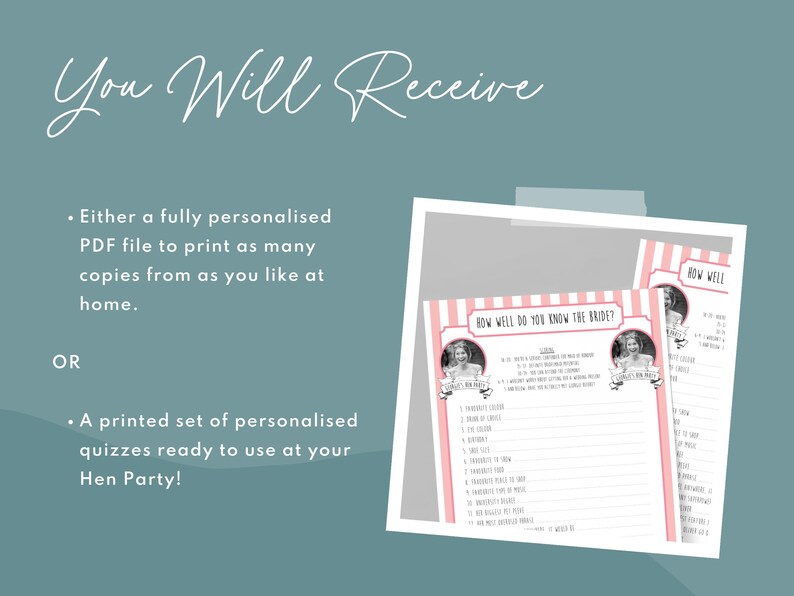 Personalised Bride to be Quiz: Hen Party Game with Bride's Photo (Printed or PDF) image 8