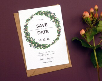 Autumnal Botanical Save The Date | Pink, Purple and White Floral Save The Date | Sample