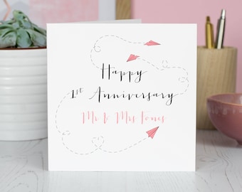 First Wedding Anniversary Card | Personalised | Paper Planes | Paper Anniversary | 1st Anniversary