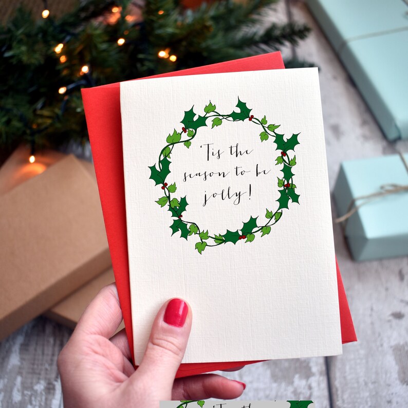 Traditional Holly & Ivy Christmas Cards with festive lyrics Etsy