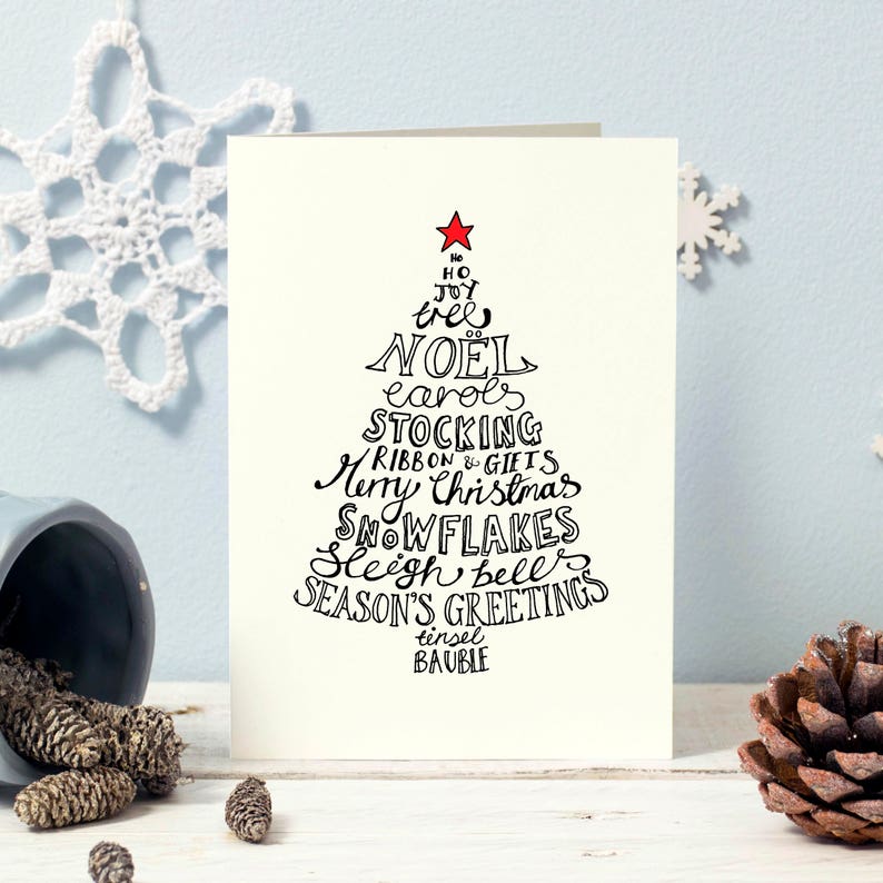 Typographic Christmas Cards Pack 10 Mixed Card Packs with Five Traditional Designs image 4
