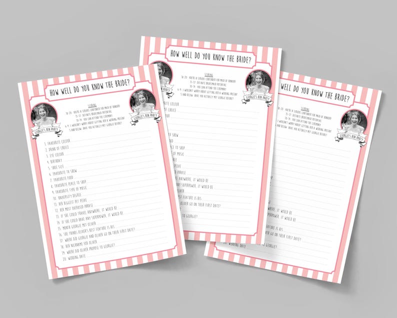 Personalised Bride to be Quiz: Hen Party Game with Bride's Photo (Printed or PDF) image 1