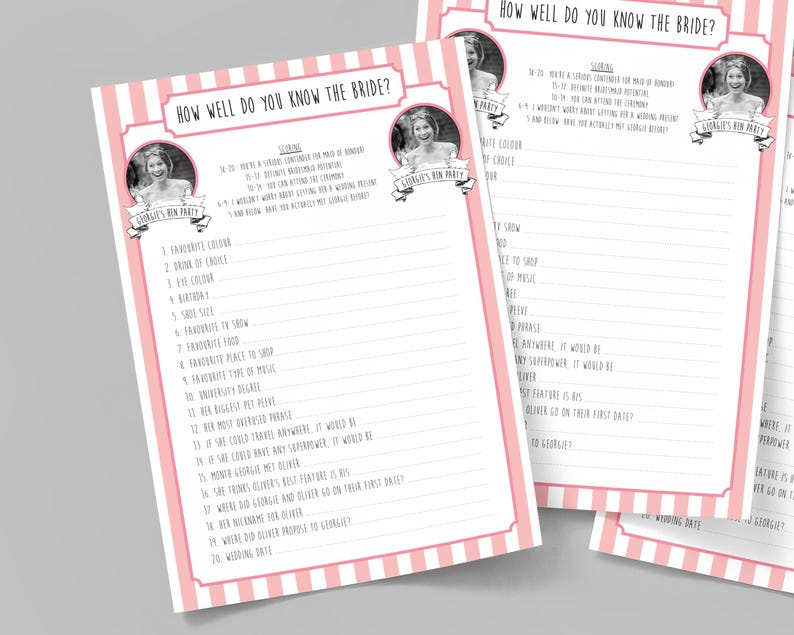 Personalised Bride to be Quiz: Hen Party Game with Bride's Photo (Printed or PDF) image 4