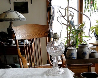 Antique Sawtooth Loop Pattern Oil Lamp-Vintage Before 1880-Number 1 Burner and Chimney-Ready to Use