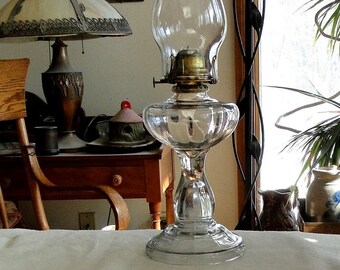 Antique Early 1900/'s Plain Pattern Oil Lamp-Ready to Use-Vintage 1910