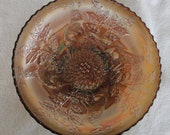 Antique Fenton Stag and Holly Amethyst Carnival Glass 8 inch Bowl with Spatula feet-Vintage 1915