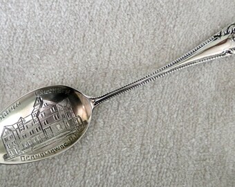 Baker Manchester Fancy Pat Sterling Souvenir Spoon-Engraved picture of Sanatorium Waldheim-Oconomowoc, WI-Vintage early 1900s