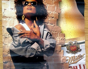 Miller Beer Poster-Sexy Black Woman-Man Cave, Rec Room, Garage, Decoration-Vintage 1990s