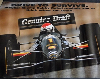 1990s Bobby Rahal NASCAR Safe Driving Poster-Miller Genuine Draft Beer-Man Cave, Wall Decoration