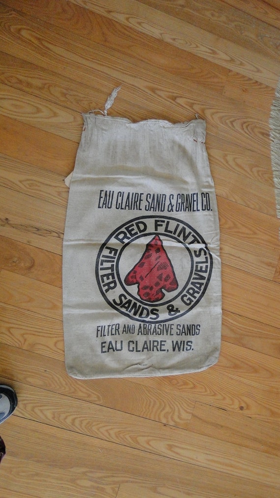 Red Flint Filter Sands Gravel Sack-Bag-Vintage 1940s-Eau Claire, WI-Indian Arrowhead Graphics