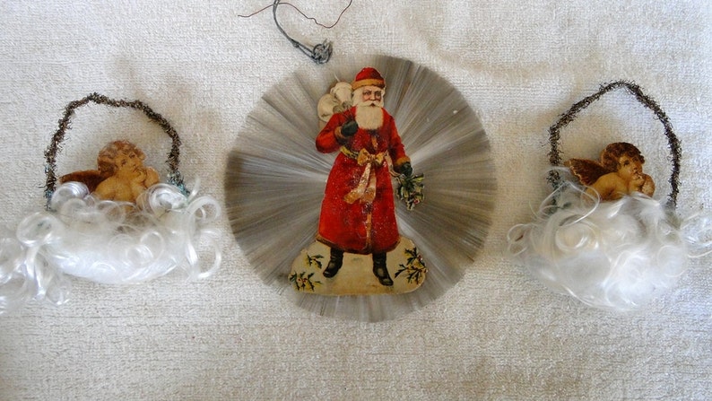 3 Antique Die Cut Christmas Ornaments With Tinsel Including - Etsy