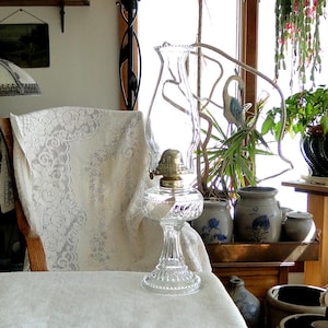 Antique DOGTOOTH Pattern Oil Lamp-Vintage 1880-1900-Number 2 Burner-with Beaded Chimney-Ready to Use