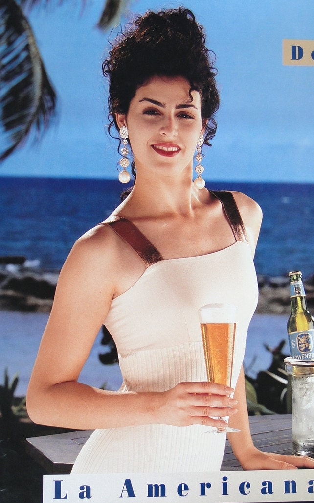 Vintage 1980s-90s Sexy Lady bebiendo cartel de cerveza | Etsy