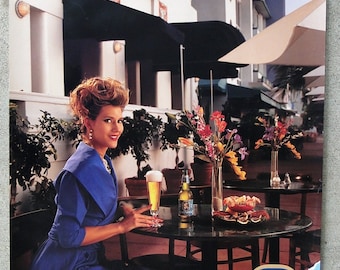 Vintage 1980s-90s Sexy Lady drinking LOWENBRAU Beer-Miami Poster-Man Cave, Recreation Room, Garage Wall Decoration