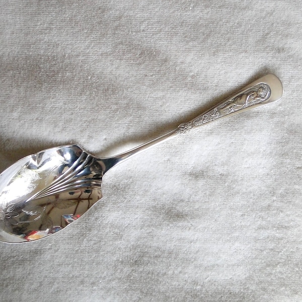 Antique Rogers ARCADIAN pattern Serving Spoon-Silver-plate with Engraved Flower in Bowl- Vintage 1884