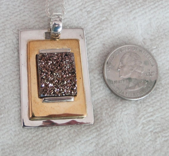 Sterling Silver-Brass and Goldstone Pendant with … - image 4