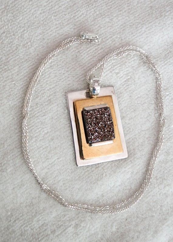 Sterling Silver-Brass and Goldstone Pendant with … - image 2