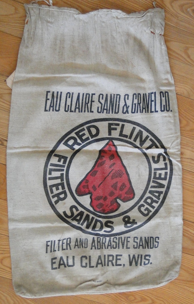 Red Flint Filter Sands Gravel Sack-Bag-Vintage 1940s-Eau Claire, WI-Indian Arrowhead Graphics bild 2