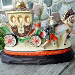 Vintage 1940-50 Satsuma Moriage style Porcelain LAMP BASE for rewiring-features Colonial Coach and Horses-marked Made in Japan