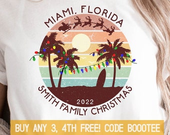 Christmas Beach Vacation Shirts Matching Family 2023Tshirts Pajamas Adults T-shirt Men Kids Women Xmas Tee Top Pjs X-mas Tropical Palm Tree