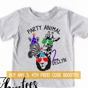 2nd Birthday Shirt Party Animal Tee Adults Matching Kids Toddler T-Shirt T Second Bday Two 2 Years Old Party Zoo Lion Boy Girl Giraffe Boys