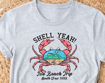 家族で楽しめるビーチバケーションのカニTシャツ：パーソナライズされたお揃いのショアトリップTシャツ