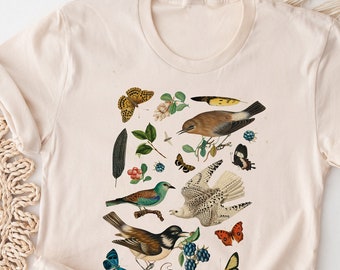 Vintage Birds Art T-shirt: Birdwatching, Outdoors, Nature Lover Gift