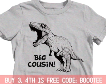 Big Cousin Shirt Pregnancy Announcement Grandparents Reveal Tshirts Nephew Niece Boy Girl Dinosaur Trex Toddler Kids Adult Aunt Sister Uncle