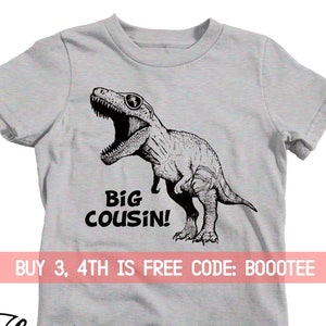 Big Cousin Shirt Pregnancy Announcement Grandparents Reveal Tshirts Nephew Niece Boy Girl Dinosaur Trex Toddler Kids Adult Aunt Sister Uncle