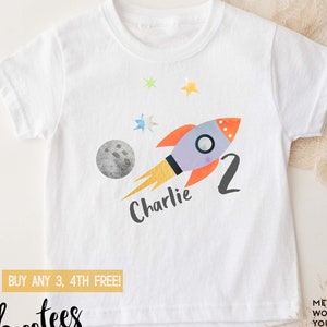 Space Birthday Shirt Adults Kids Toddler T-Shirt Tee Third Bday Turning Two Years Old Party Favors Rocket Ship Cute Boy 2nd image 1