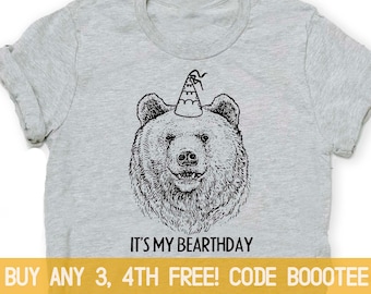 Drôle de chemise d’anniversaire Femmes Hommes Enfants Tout-petit Ours T-Shirt Débardeur T-Shirt Dames Fille Femmes Hommes C’est Mon Bearthday Mari Femme Papa Maman