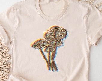 3D Mushroom Shirt. Gift Idea For Fungi Lover T-shirt Tshirt Tee Tees Animal Mycology Hunting Nature Outdoors. Trippy. Stereoscopic