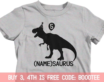 5th Birthday Shirt Dinosaur Kids Toddler T-Shirt T Tee Fourth Bday Turning Five Years Old Nephew Son Daughter Birthday Party Favors Girl Boy