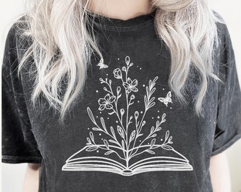 Flowers Book T-shirt, Wildflower Shirt, Book Lover Gift, Women Men Ladies Kids Baby, Tshirt Gift for Him Her, Reading Best Friend Present
