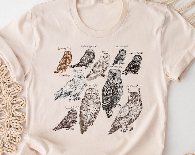 Vintage Owl Print Graphic T-Shirt: Birdwatching, Nature Wildlife Tee