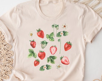 Strawberry Botanical Print Shirt. Gardener T-shirt Gift Idea. Gardening Tshirt Present. Fruit Plants Berries Garden Homegrown Vintage Tee.
