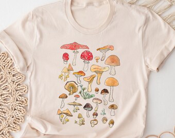 Mushroom Graphic Shirt. Cottagecore Fungi T-shirt Gift Idea. Fungus Tshirt Present. Mycology Morel Shroom Illustration Retro Vintage Art Tee