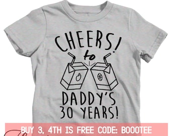 30th Birthday Shirt Kids Baby Toddler T-Shirt T Tee Bday Turning 30 Years Old Dad Son Daughter Birthday Party Outfit Girl Boy First Kid 30