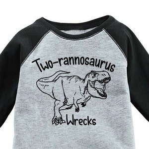 2nd Birthday Shirt Raglan Dinosaur Kids Toddler T-Shirt T Tee Second Bday Turning Two Years Old Name Son Daughter Party Girl Boy 2 Dino