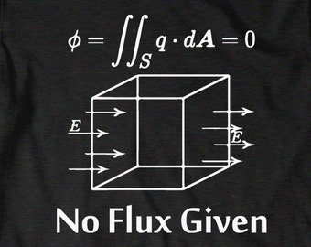 May include: Black t-shirt with a white graphic of a cube with arrows and mathematical equations. The text "No Flux Given" is below the graphic. The shirt is made of a soft material.