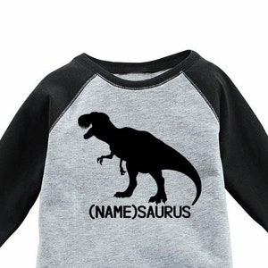 Personalized Dinosaur Raglan Shirt: Custom Kids T-Rex Tee