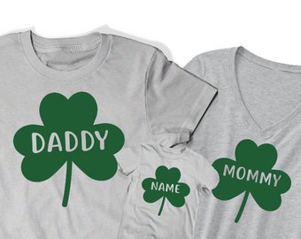 St Patricks Day Shirts Matching Shamrock Family Pregnancy Announcement Tees T-Shirt Tee Women Men Daddy Mommy Mom Dad Baby Toddler Kids Boys