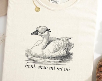 Rolig sovande gås t-shirt i bekväma färger, 100 % bomull, Honk Shoo Mi Mi Mi, överdimensionerad söt djurfågel, anka, sömn, grafisk t-shirt