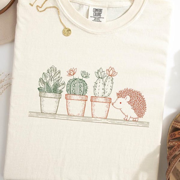 Koszulka z nadrukiem "Jeż Kaktus Komfort Kolory" Koszulka z nadrukiem "Roślina Roślina" Koszulka z nadrukiem "Ogrodnictwo Koszulki" Koszulka z nadrukiem "Sukulent" Koszulka z grafiką "Ogród"