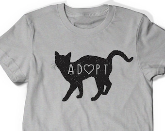 Adopt Cat T-Shirt T Shirt Tee Mens Womens Ladies Crazy Cat Lady Guy Kitty Funny Gift Present I love cats Pet Adoption Kitty Rescue Meow Save